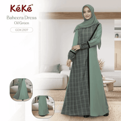 KEKE BAHEERA DRESS OIL GREEN (GDK 2115)