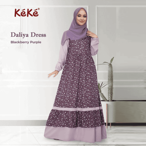 KEKE DALIYA DRESS DEWASA BLACKBERRY PURPLE (GD 2118)