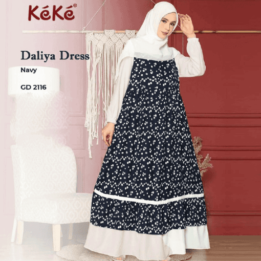 KEKE DALIYA DRESS DEWASA NAVY (GD 2116)